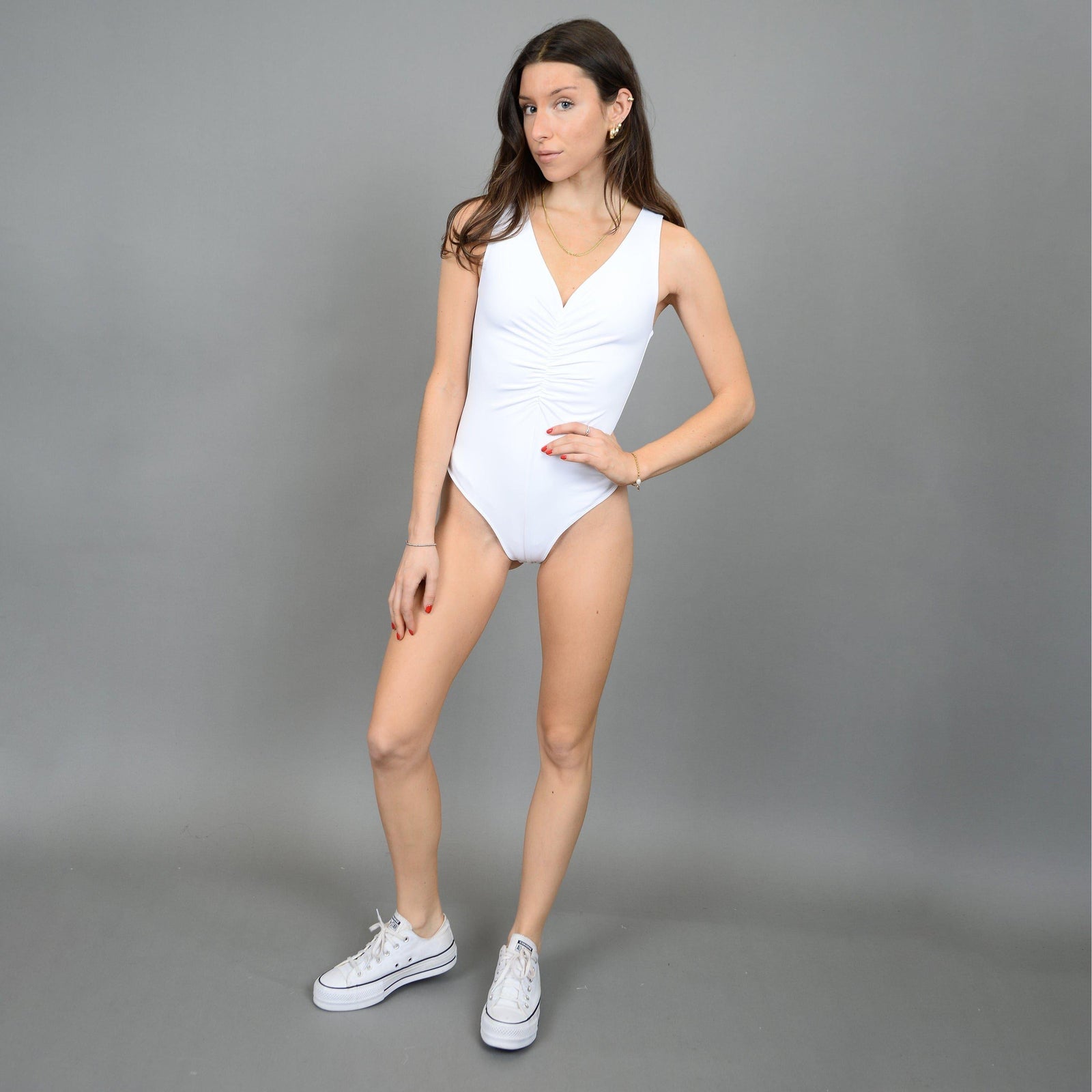 RD White / XS Second Skin Viola Sleeveless Vneck Bodysuit