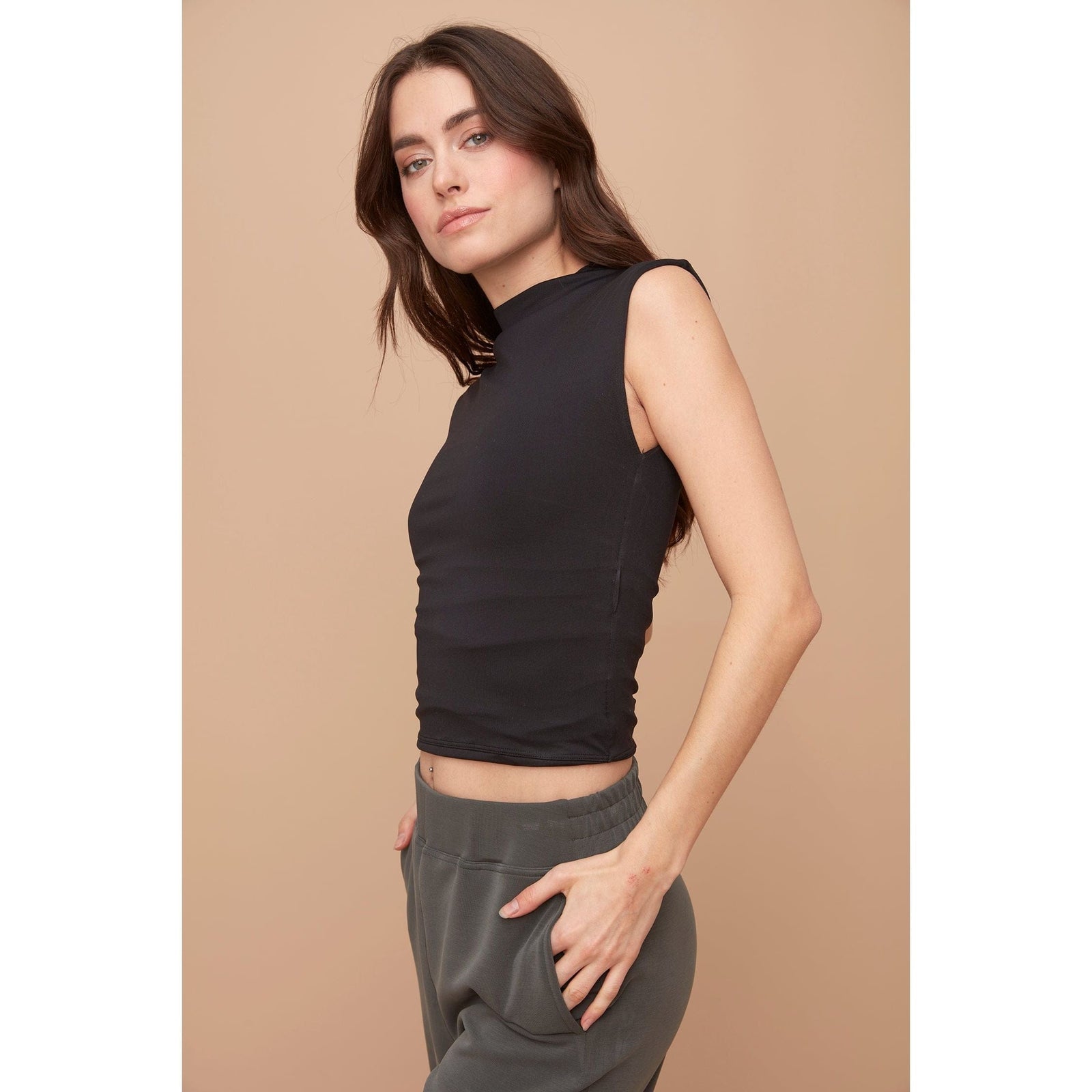 RD Black / XS Second Skin Yve Mock Neck Ruched