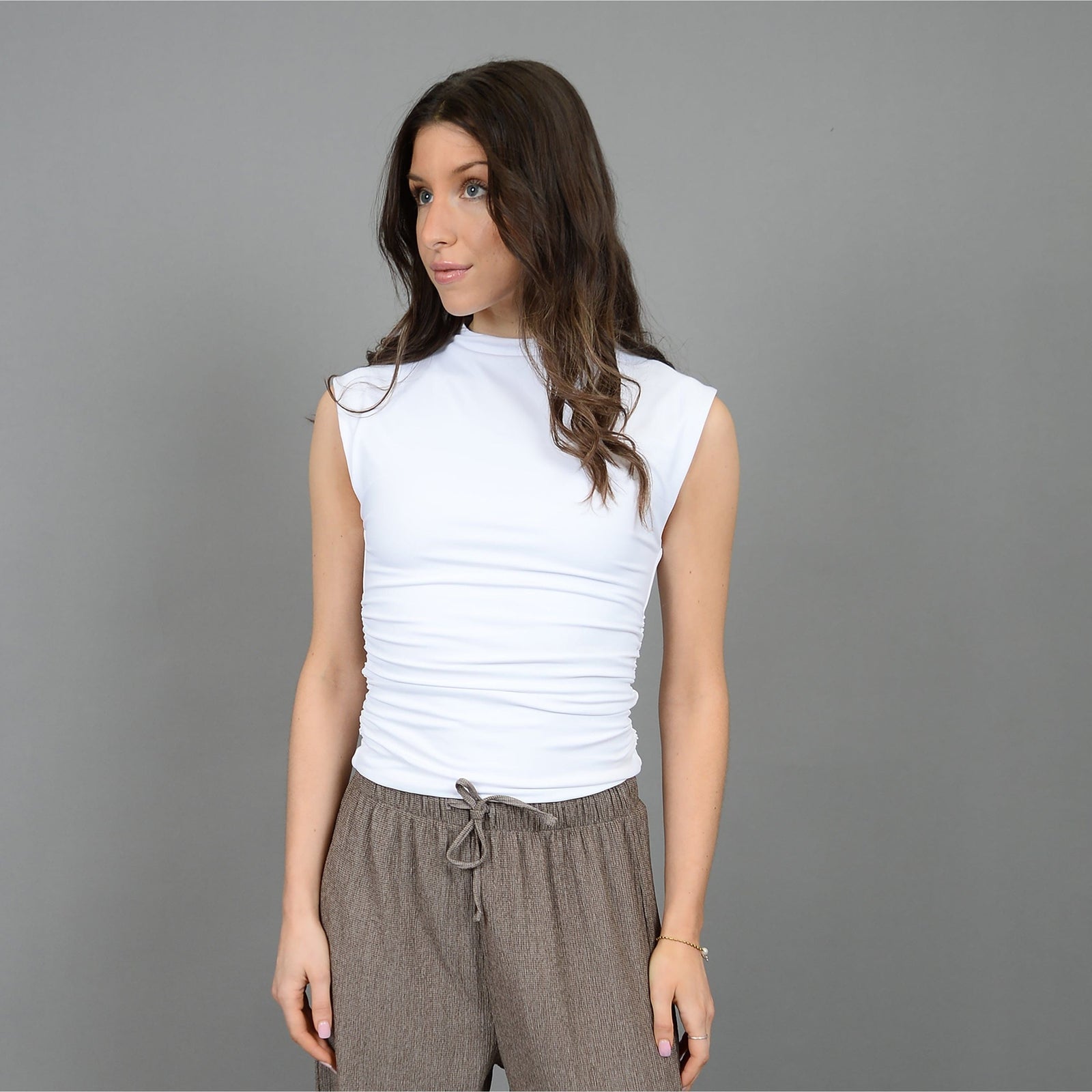 RD White / XS Second Skin Yve Mock Neck Ruched