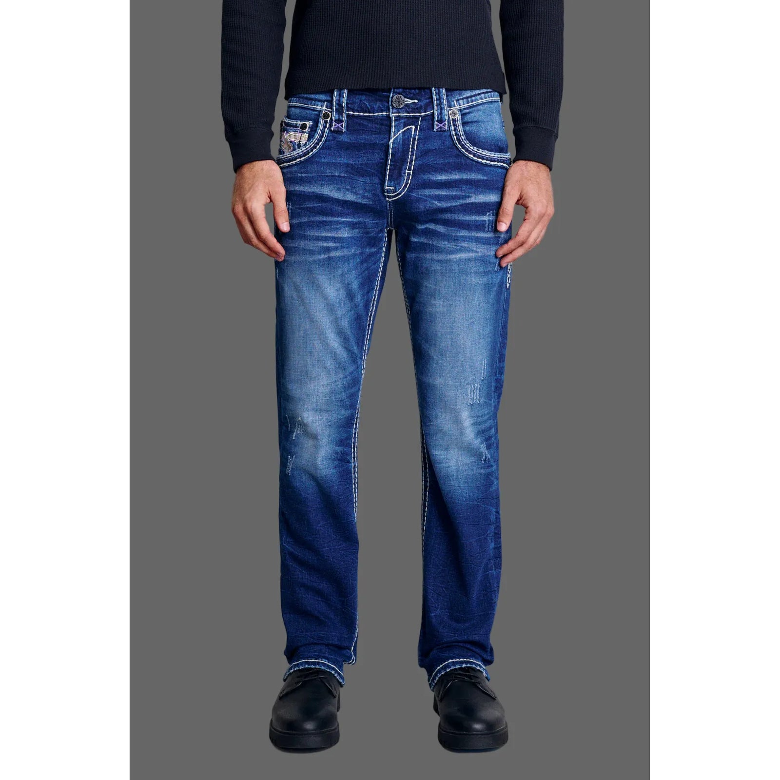 Rock Revival Cody J202 Straight Denim jeans in bold dark wash, classic straight silhouette, Rock Revival.