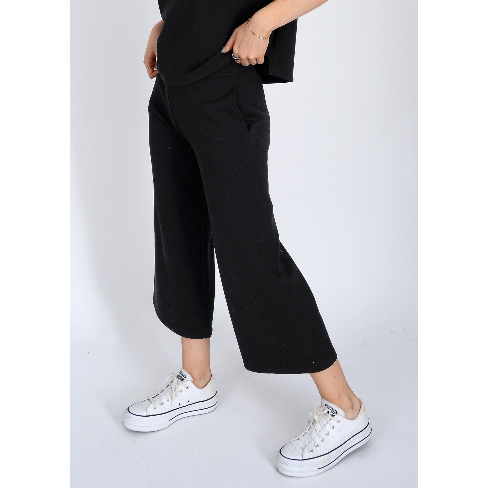 Stylish Scuba Victoria Soft Knit Cropped Pants with pockets, perfect for comfort and versatility on the go.