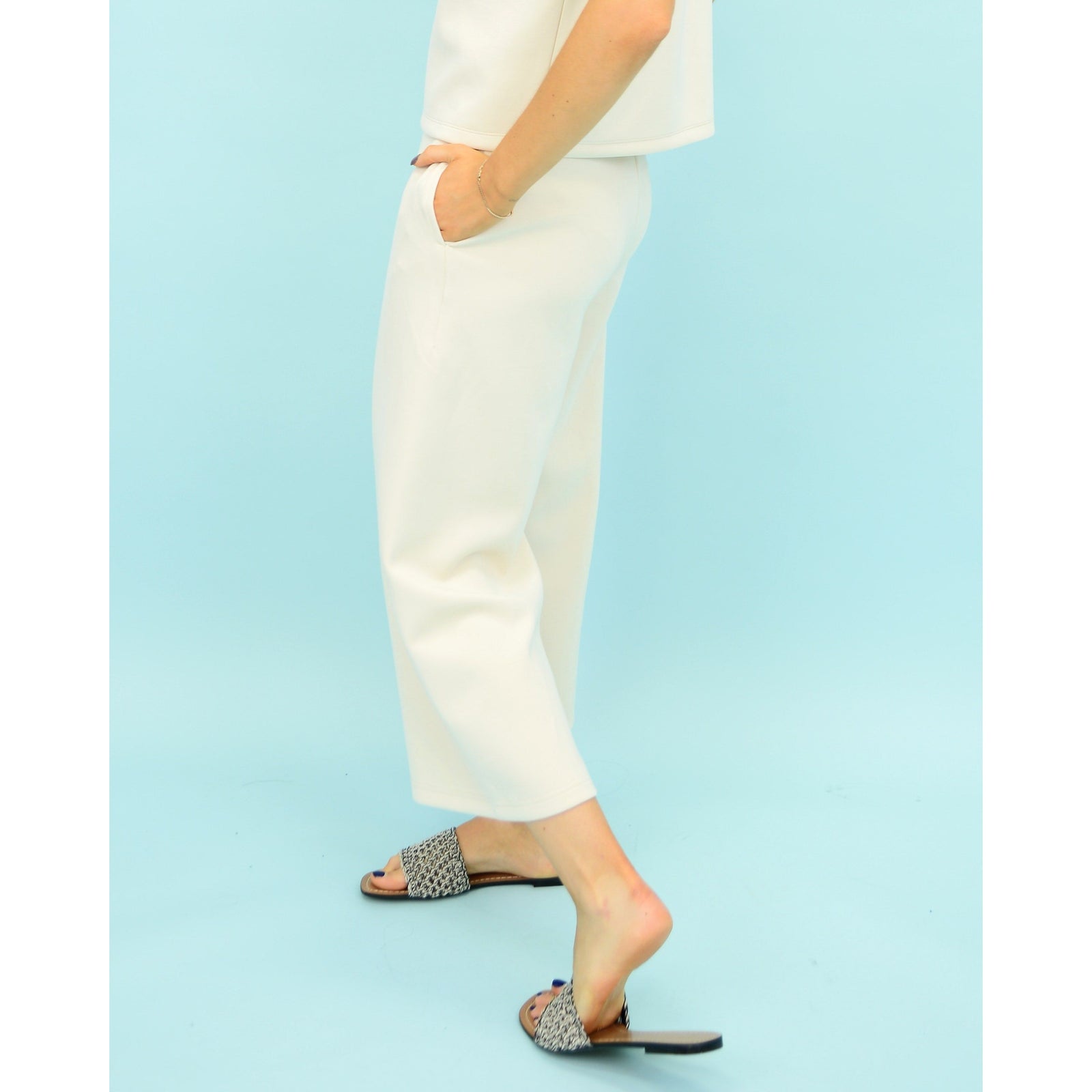 Stylish Scuba Victoria Soft Knit Cropped Pants with pockets, perfect for comfort and versatility on the go.