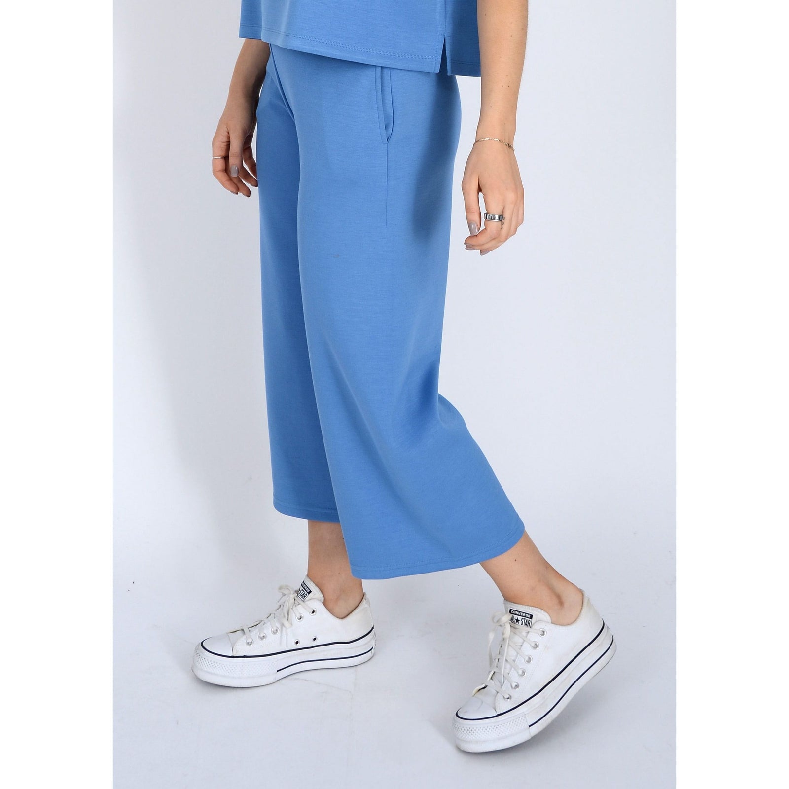 Soft and stylish Scuba Victoria Soft Knit Cropped Pants with pockets, perfect for comfort and casual wear.