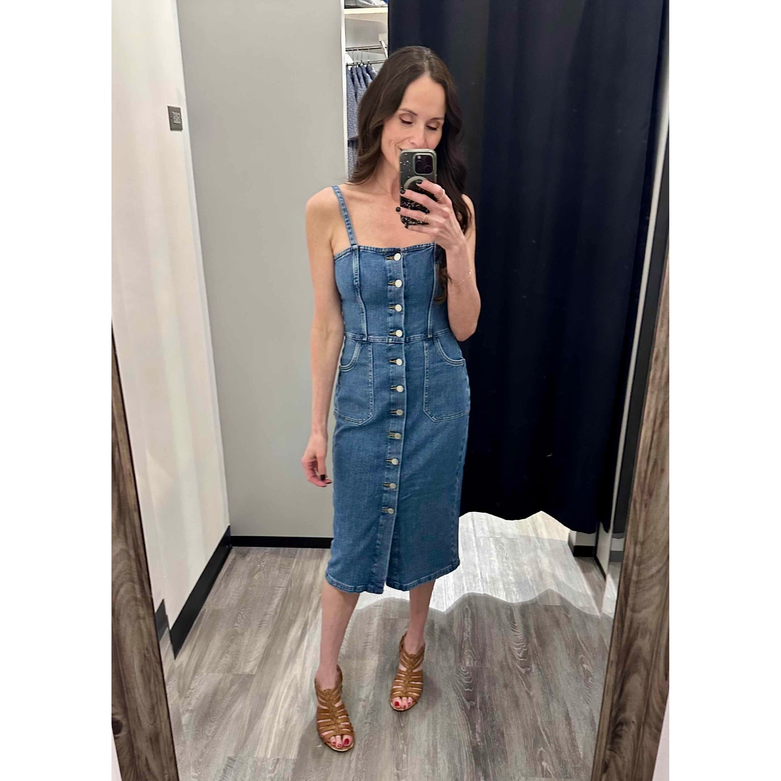 Silver Button Front Midi Dress