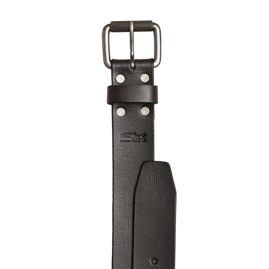 Silver Jeans Rivet Detail 38MM Leather Belt with rivet accents and antique nickel roller buckle