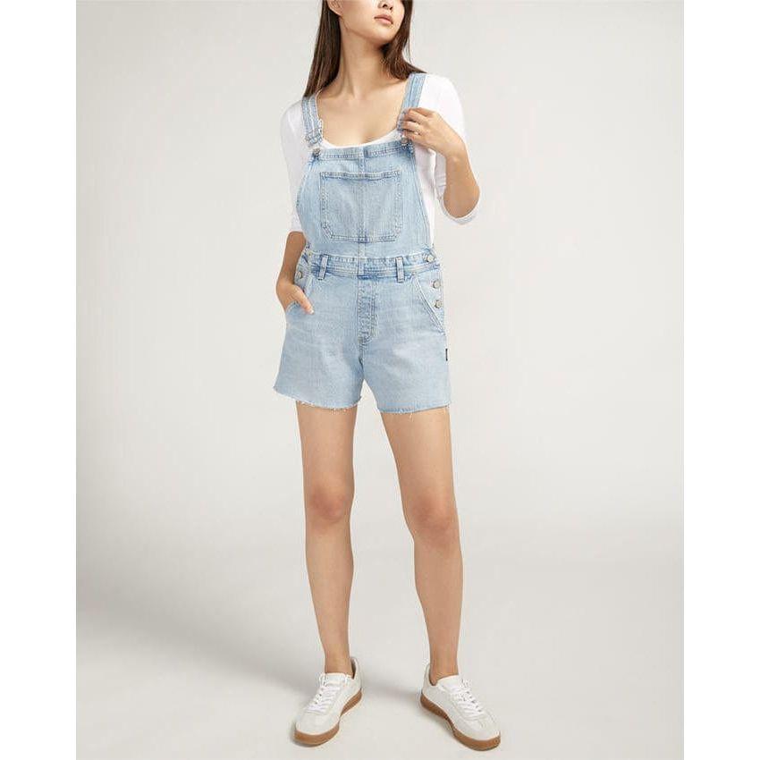 Vintage-inspired Silver Shortalls Indigo with adjustable straps and light distressing, perfect for spring outfits.