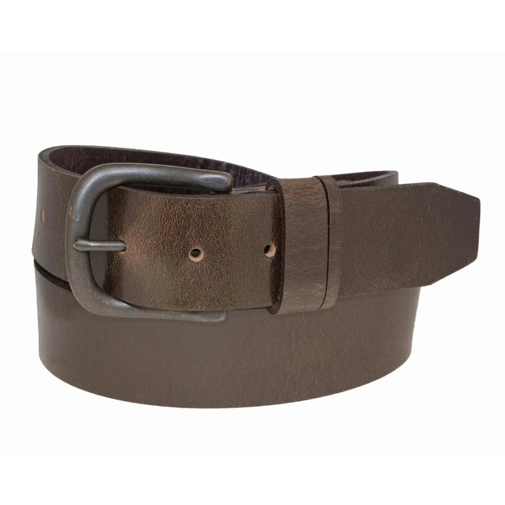 Dark brown Silver Split Loop 38MM Leather Belt with antique bronze buckle, perfect for elevating any outfit.
