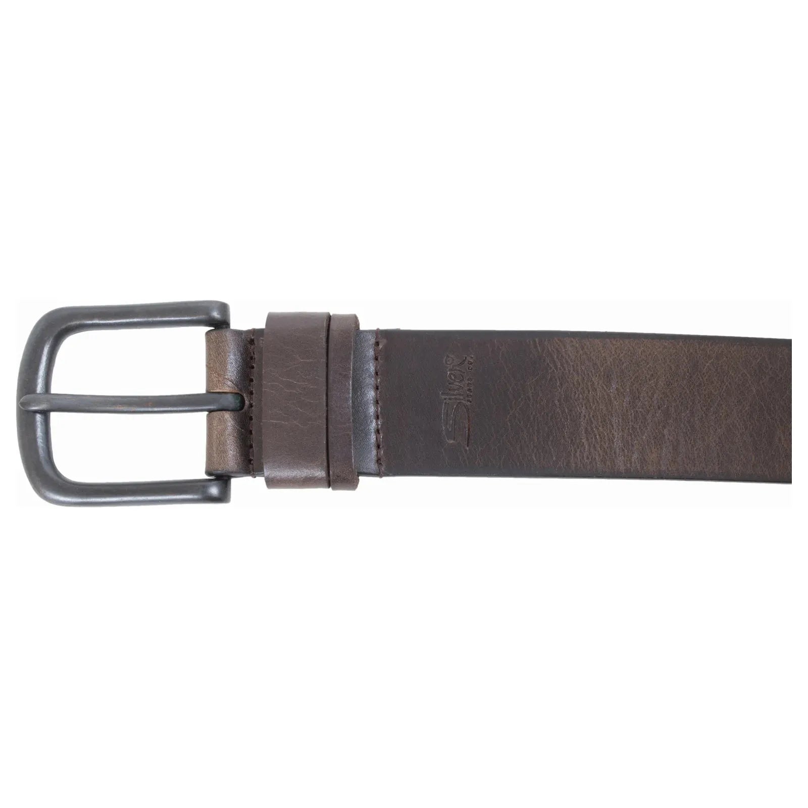 Stylish Silver Split Loop 38MM Leather Belt in dark brown with an antique bronze buckle for a luxurious finish.