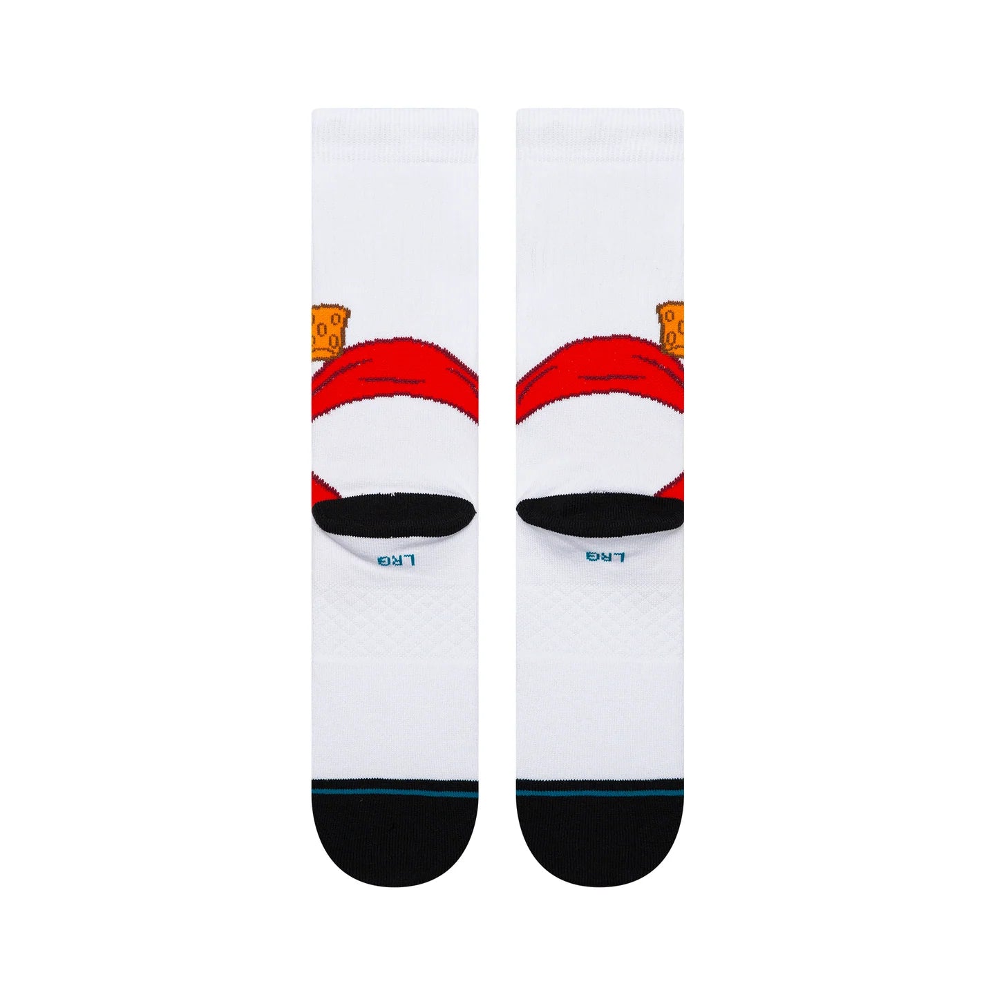 White Stance Frosty the Snowman crew socks featuring his red scarf, corncob pipe, and black coal details with medium cushioning.