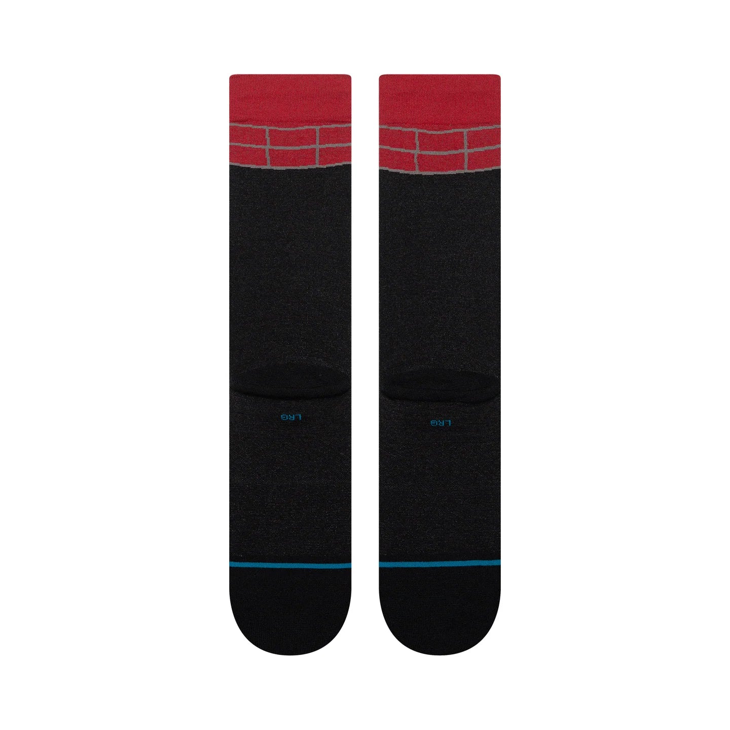 Grinch x Stance Down the Chimney crew socks in black with red brick cuff and teal stripe.