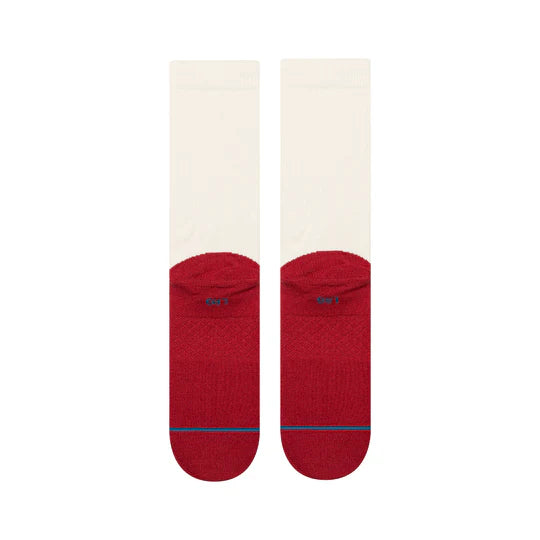 Stance Heating Up Crew Socks: red crew-length socks with white calves, seamless toe and cushioned stay-put fit.