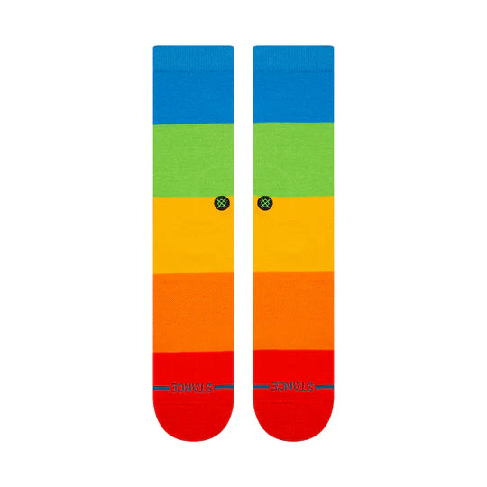 Stance Polaroid Snap Shot Crew Socks in rainbow stripes with targeted cushioning and seamless toe.