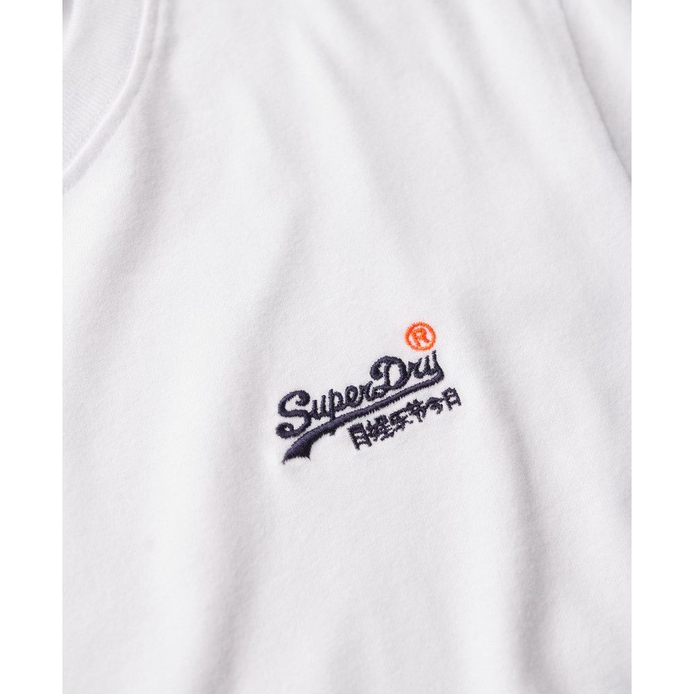 White cotton Superdry Essential Embroidered Tee with navy chest logo.