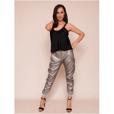 suzy d vegan leather joggers metallic grey