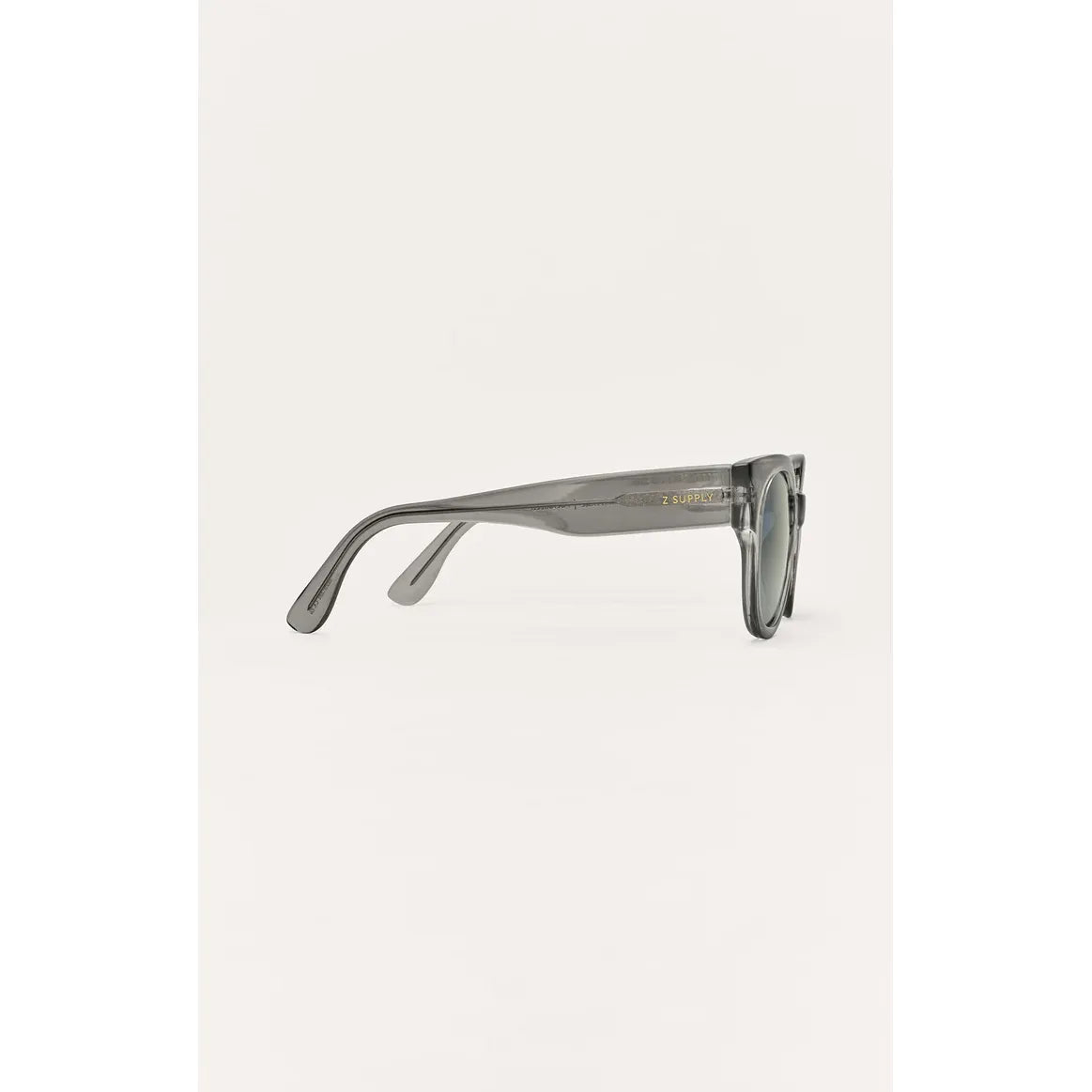 Z Supply Lunch Date sunglasses, gray, gold logo, medium frame for rectangular faces, 100% UVA/UBC/UVC protection.
