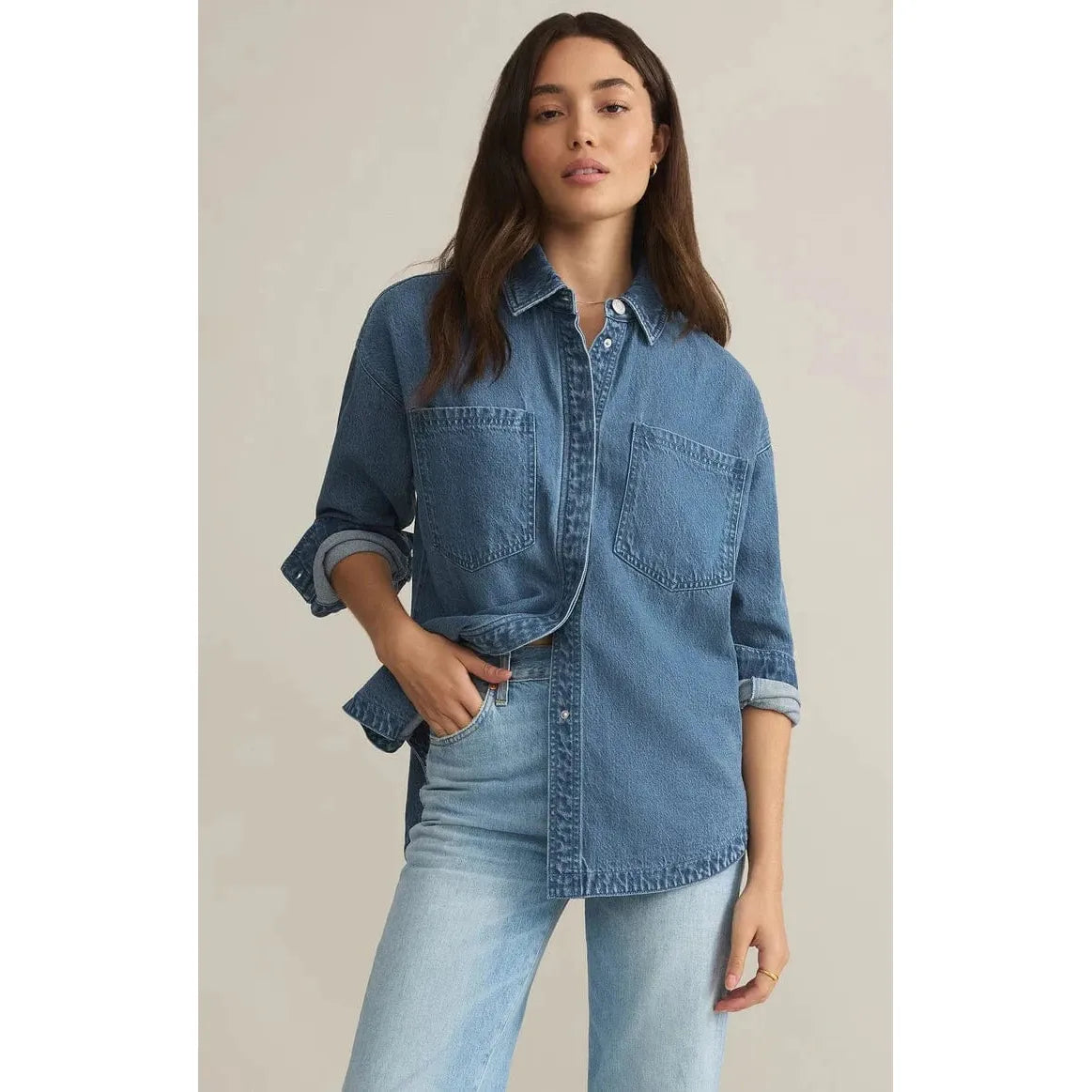 Stylish Z Supply All Day Knit Denim Jacket in soft French terry, perfect for layering and everyday wear.