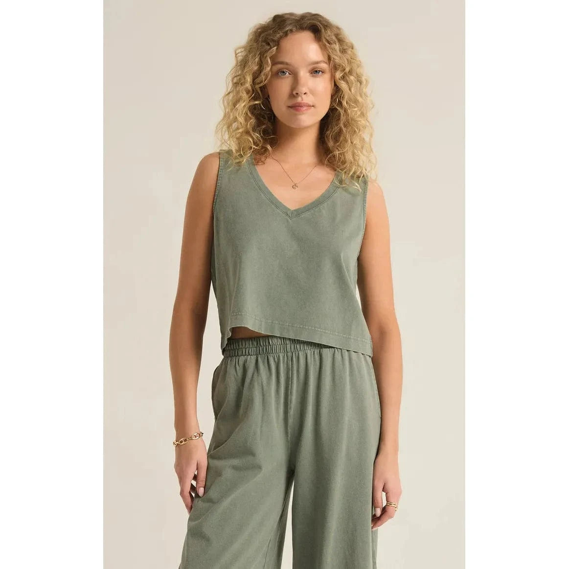 Shop the Z Supply Sloane V-Neck Tank - Sale, a soft, sleeveless top perfect for everyday wear in palm green.