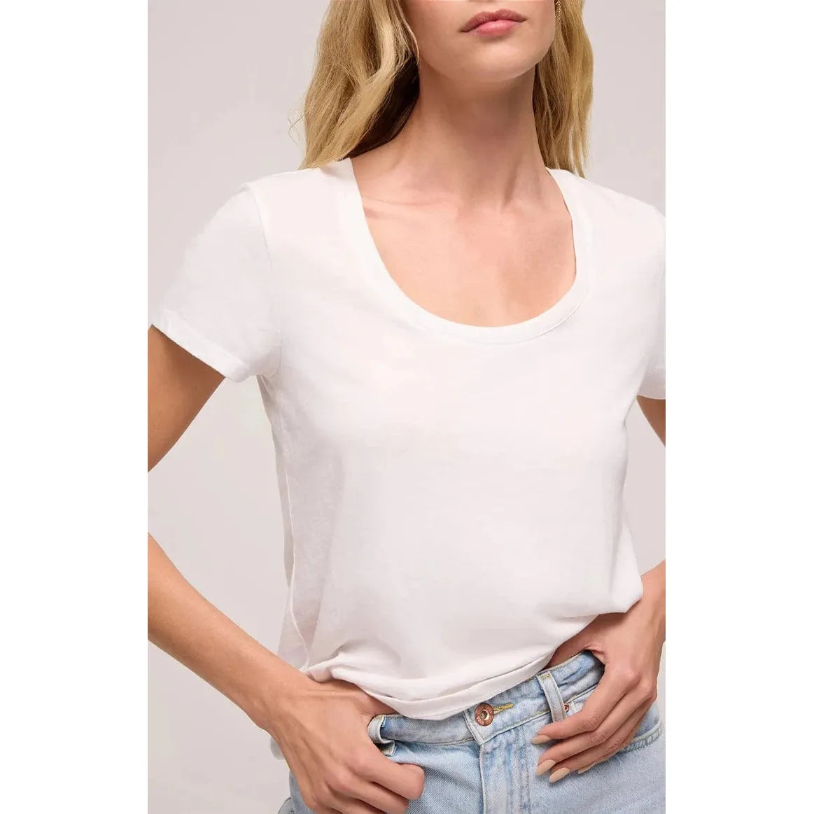 Stylish Z Supply Anywhere Scoop Tee in white, featuring a cozy fit and soft jersey knit for everyday comfort.