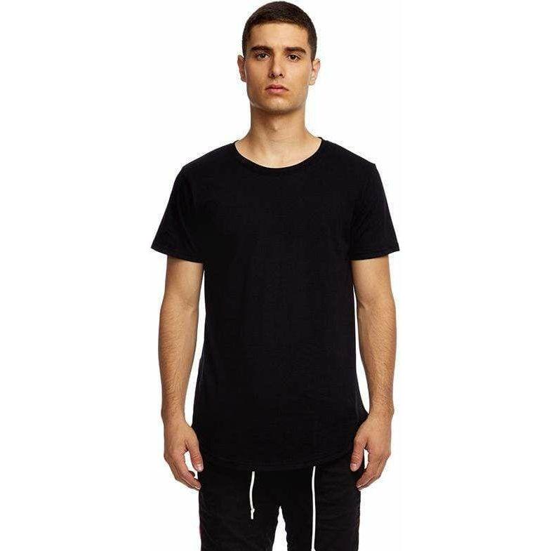 Kuwalla Scoop Tee, black slim-fit tee with scooped hem front & back—light, comfortable for all seasons by Kuwalla.