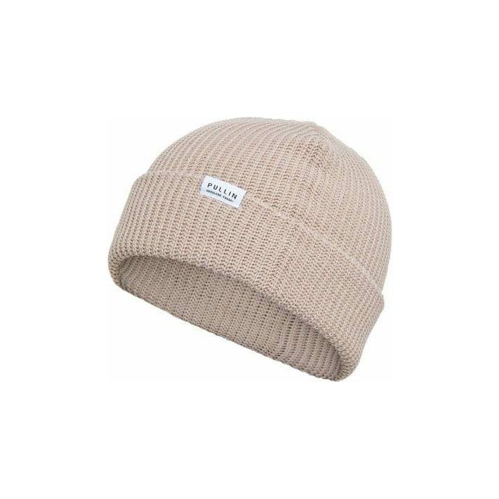 Pullin Beanie, beige 100% acrylic, docker knit, cuffed or uncuffed, 20 cm with cuff, 27 cm without cuff, one size.