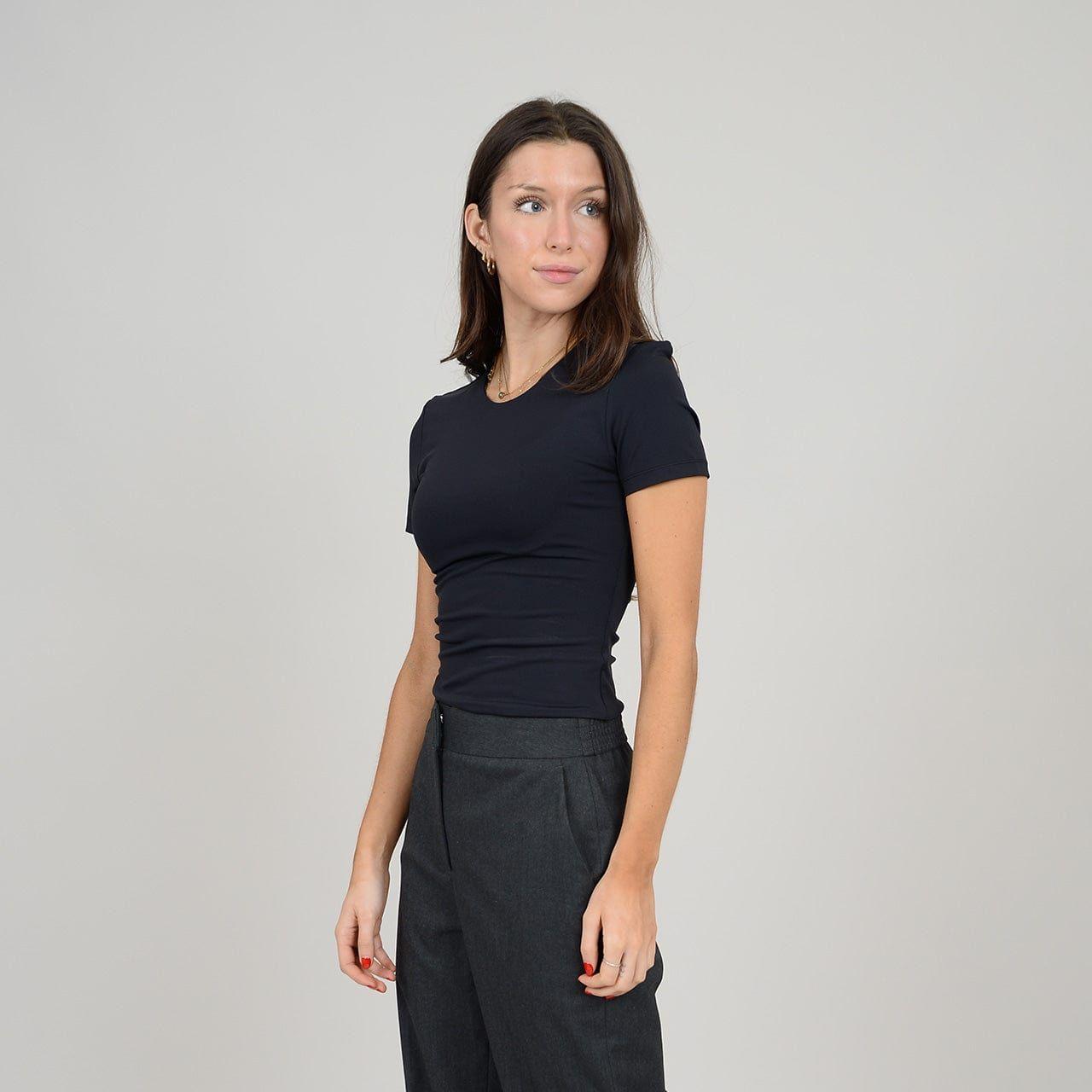 Stylish model showcasing the Second Skin Roxi Crewneck T shirt by RD Style, perfect for everyday wear and comfort.