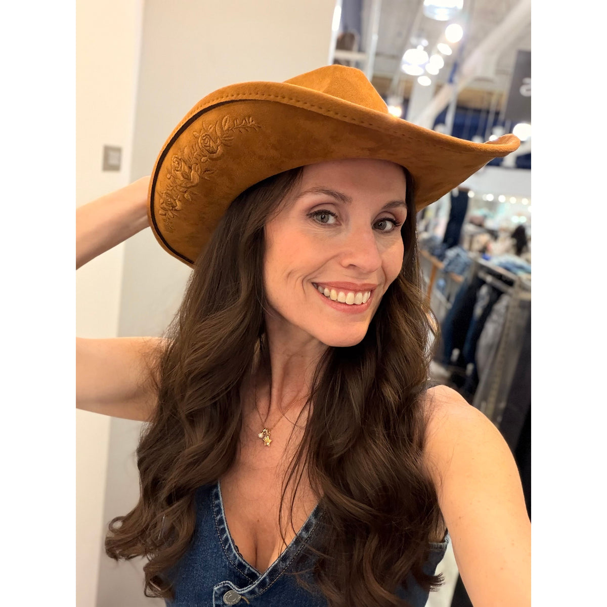 Embroidered Faux Suede Cowboy Hat