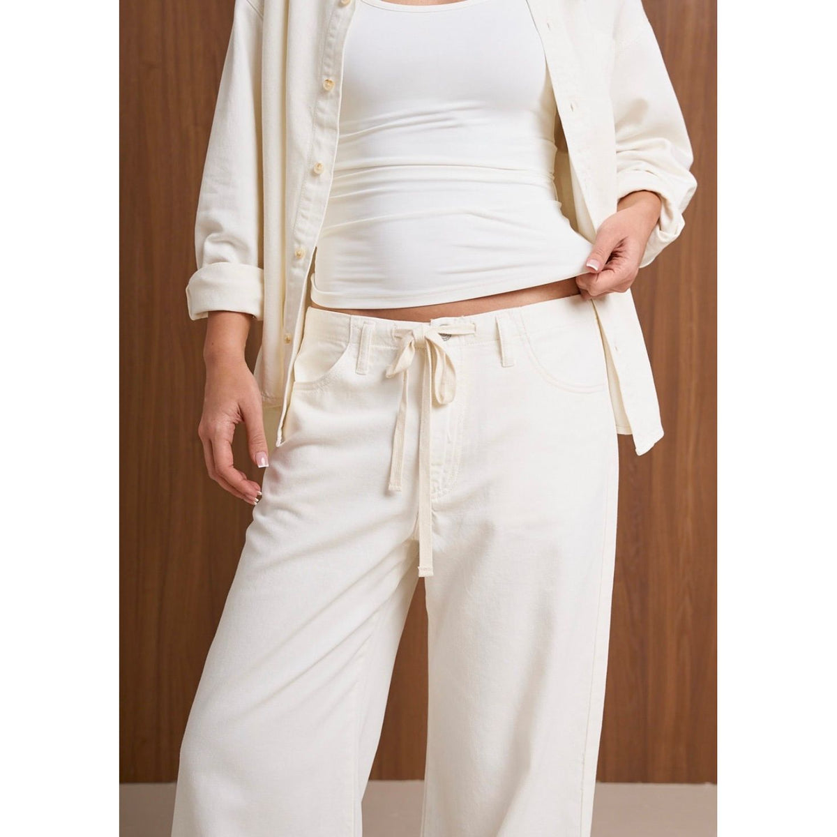 Silver Wide Leg Drawstring Beach Pant