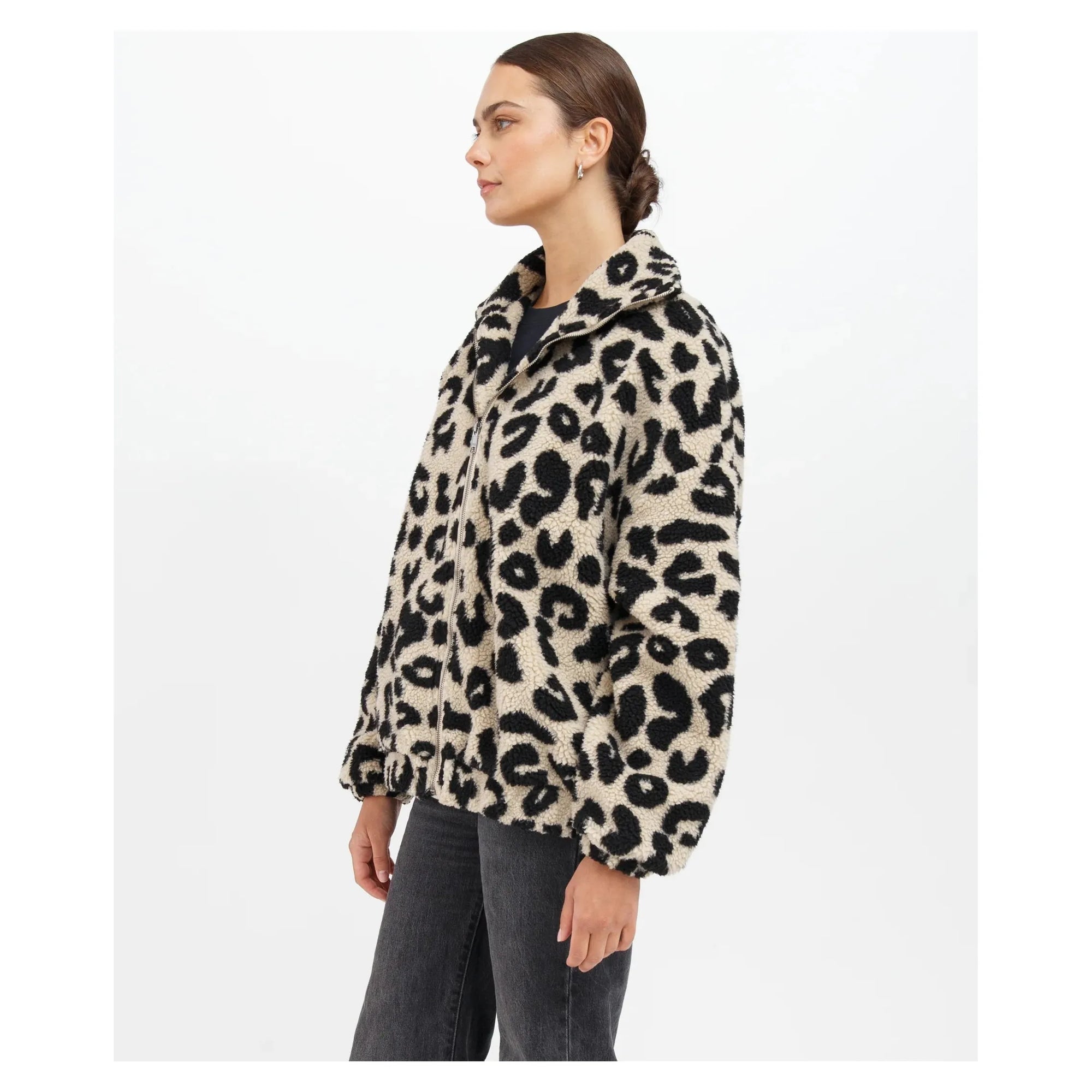 Brunette the Label Leopard Print Sherpa Jacket