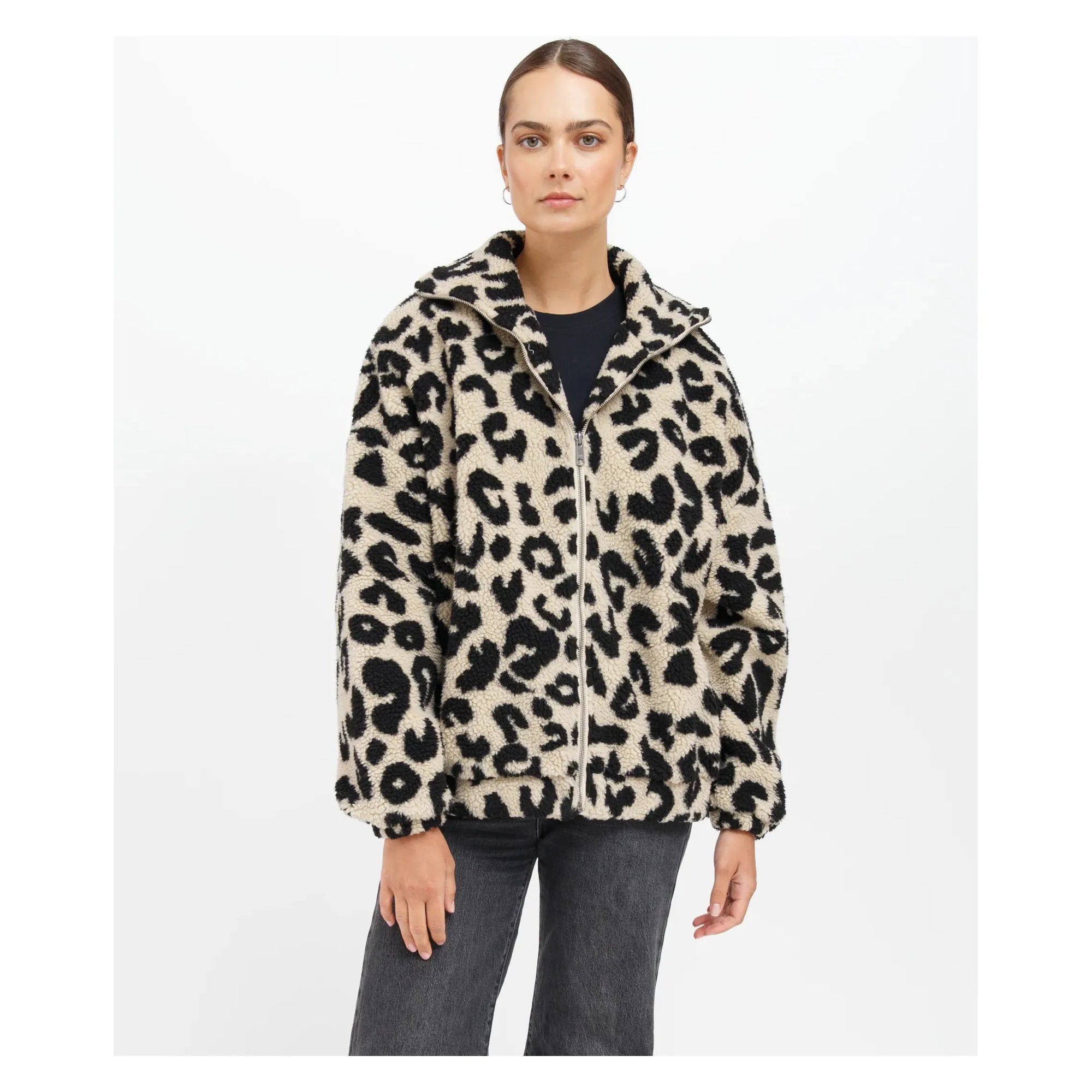 Brunette the Label Leopard Print Sherpa Jacket