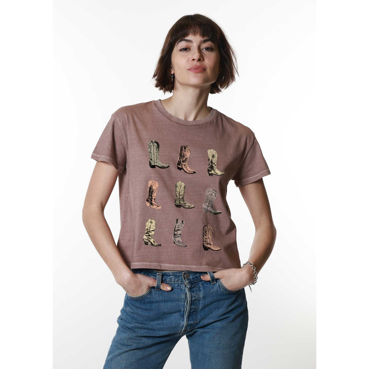 Girl Dangerous Cowboy Boots Mauve Tee