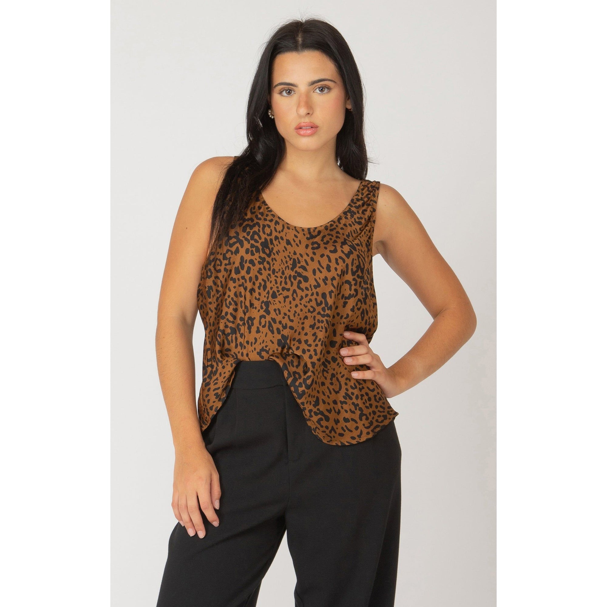 Dex Black Tape Leopard Scoop Neck Tank