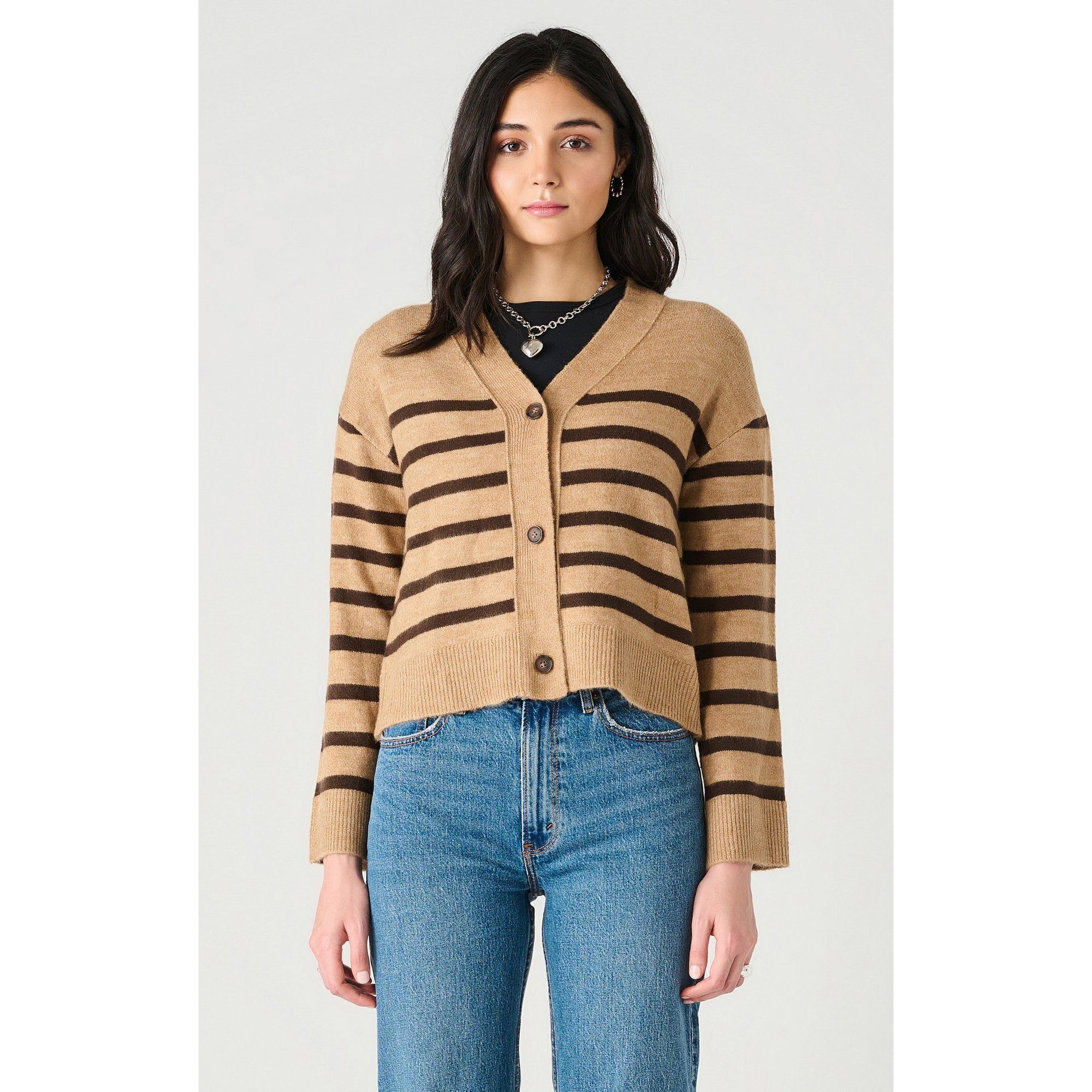 Dex Striped Buttoned Drop Shoulder Cardigan