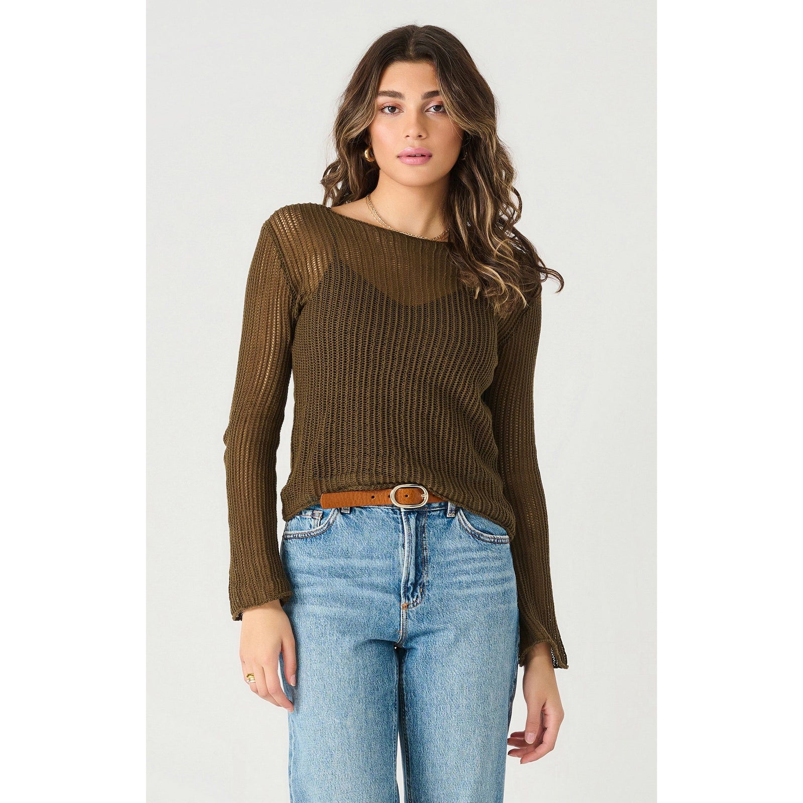 Dex Long Sleeve Mesh Stitch Sweater