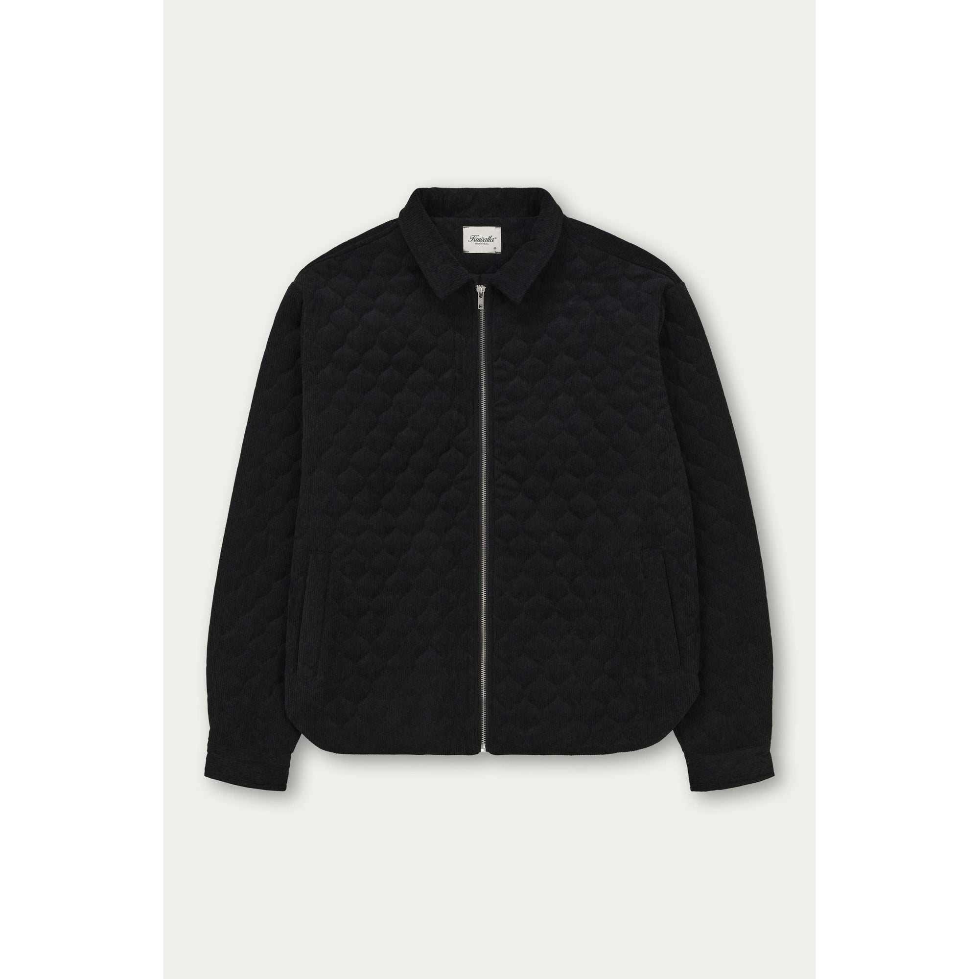 Kuwalla Quilted Corduroy Shacket — black quilted corduroy zip jacket for fall by Kuwalla