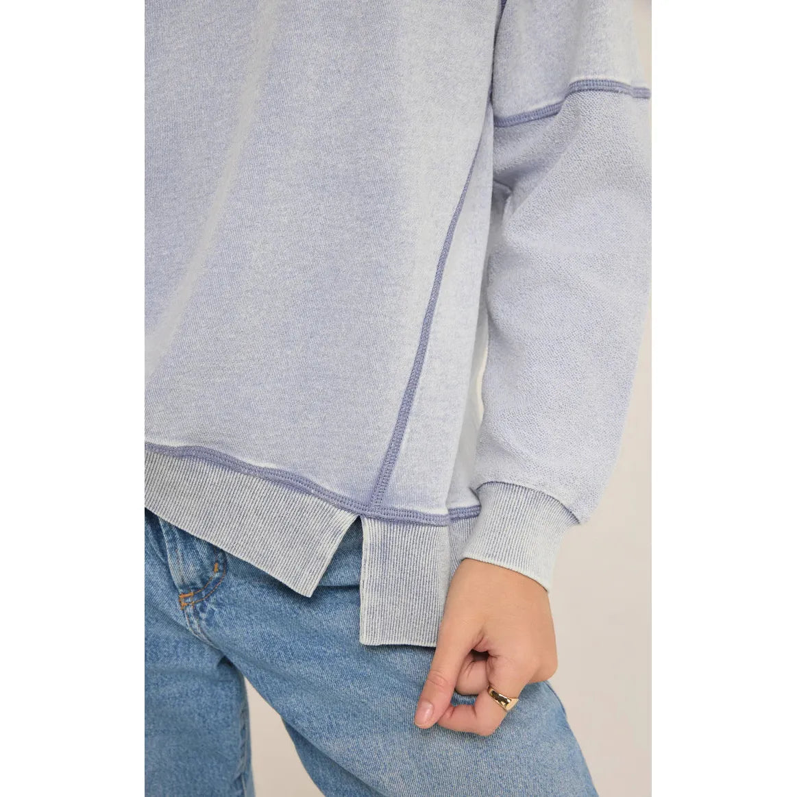 Z Supply Easy V-Neck Knit Denim Sweatshirt