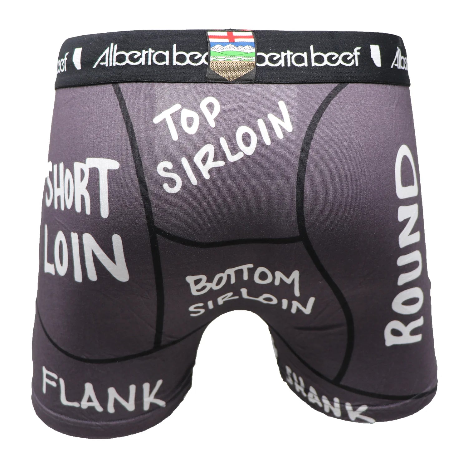 Berta Beef Cuts Boxer Brief featuring labeled meat-cut diagram of top sirloin, bottom sirloin, short loin, flank.