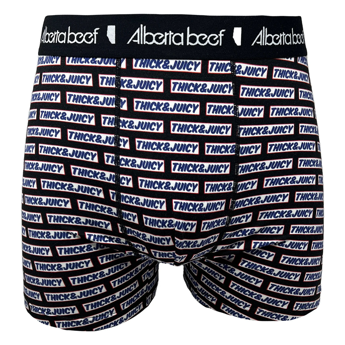 Berta Beef Thick &amp; Juicy boxer briefs with bold THICK&amp;JUICY print and black branded waistband.