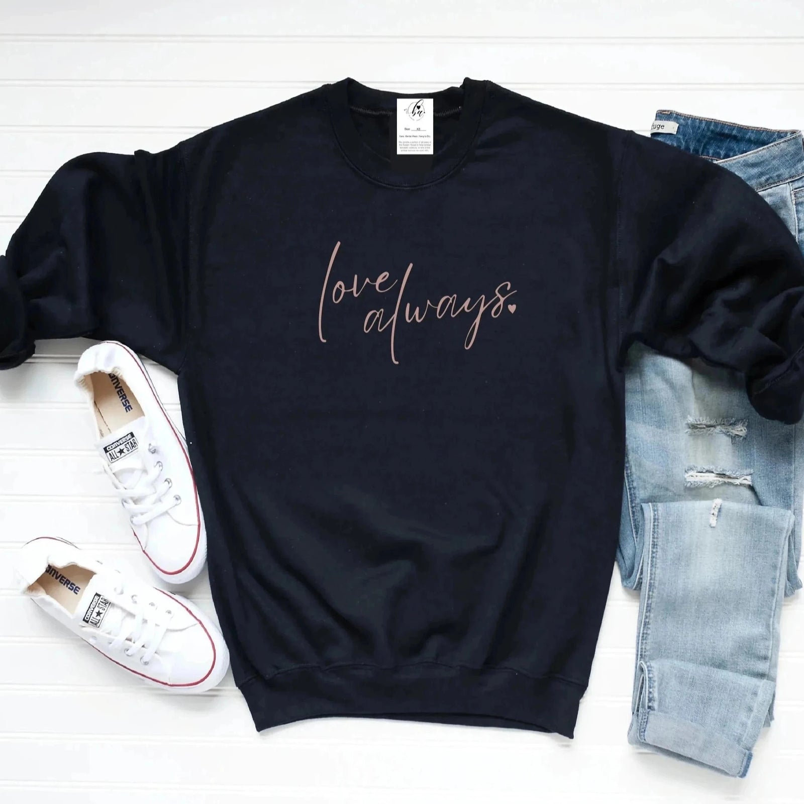 Blonde Ambition BLACK / S Love Always Rose Script Crew