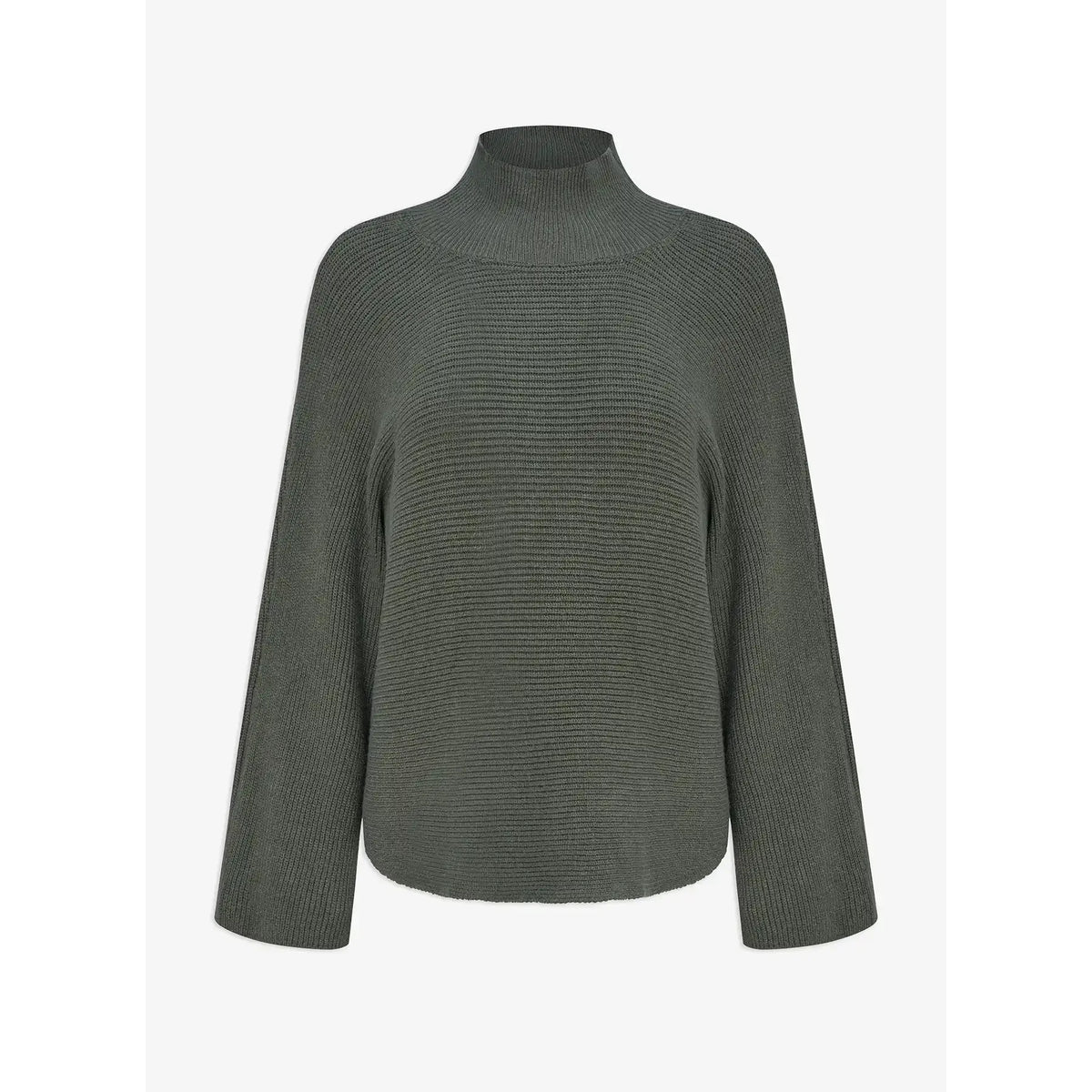 Olive-green M Made in Italy mock-neck long-sleeve pullover sweater in ribbed knit.