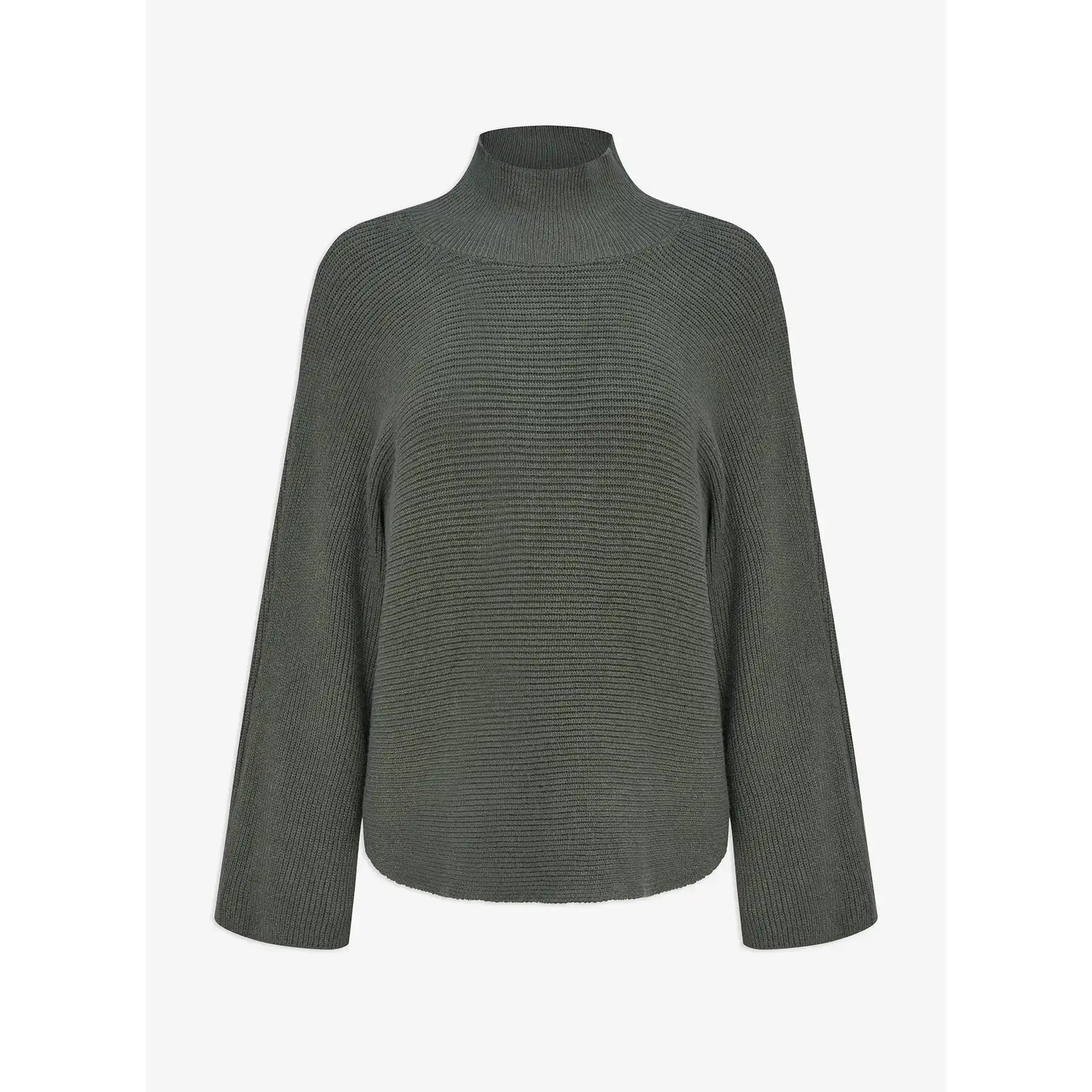 Olive-green M Made in Italy mock-neck long-sleeve pullover sweater in ribbed knit.