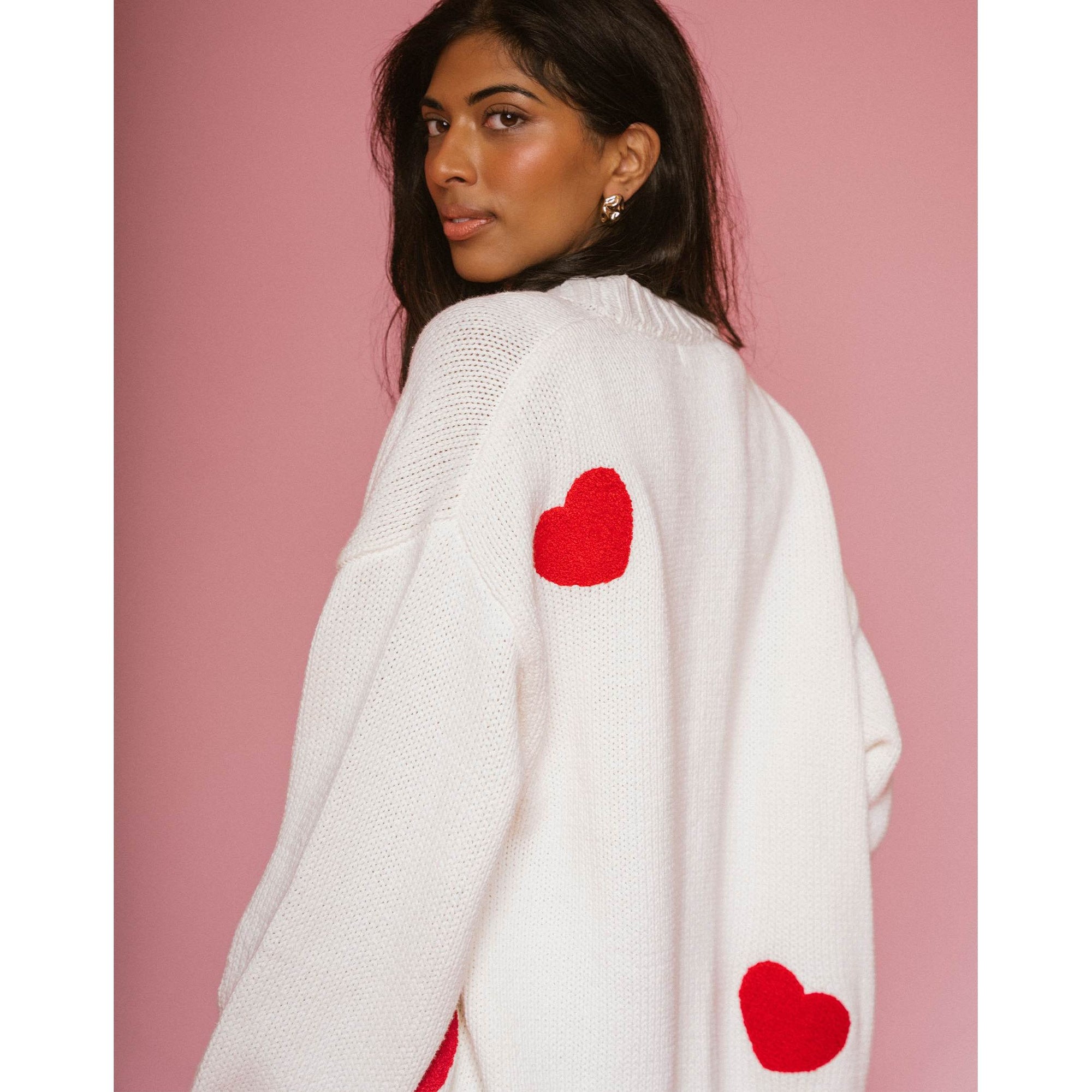 Brunette the Label All Over Heart Oversized Cardigan