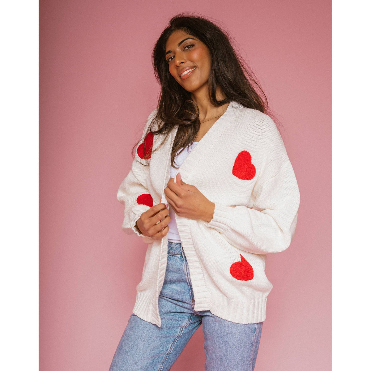 Brunette the Label All Over Heart Oversized Cardigan