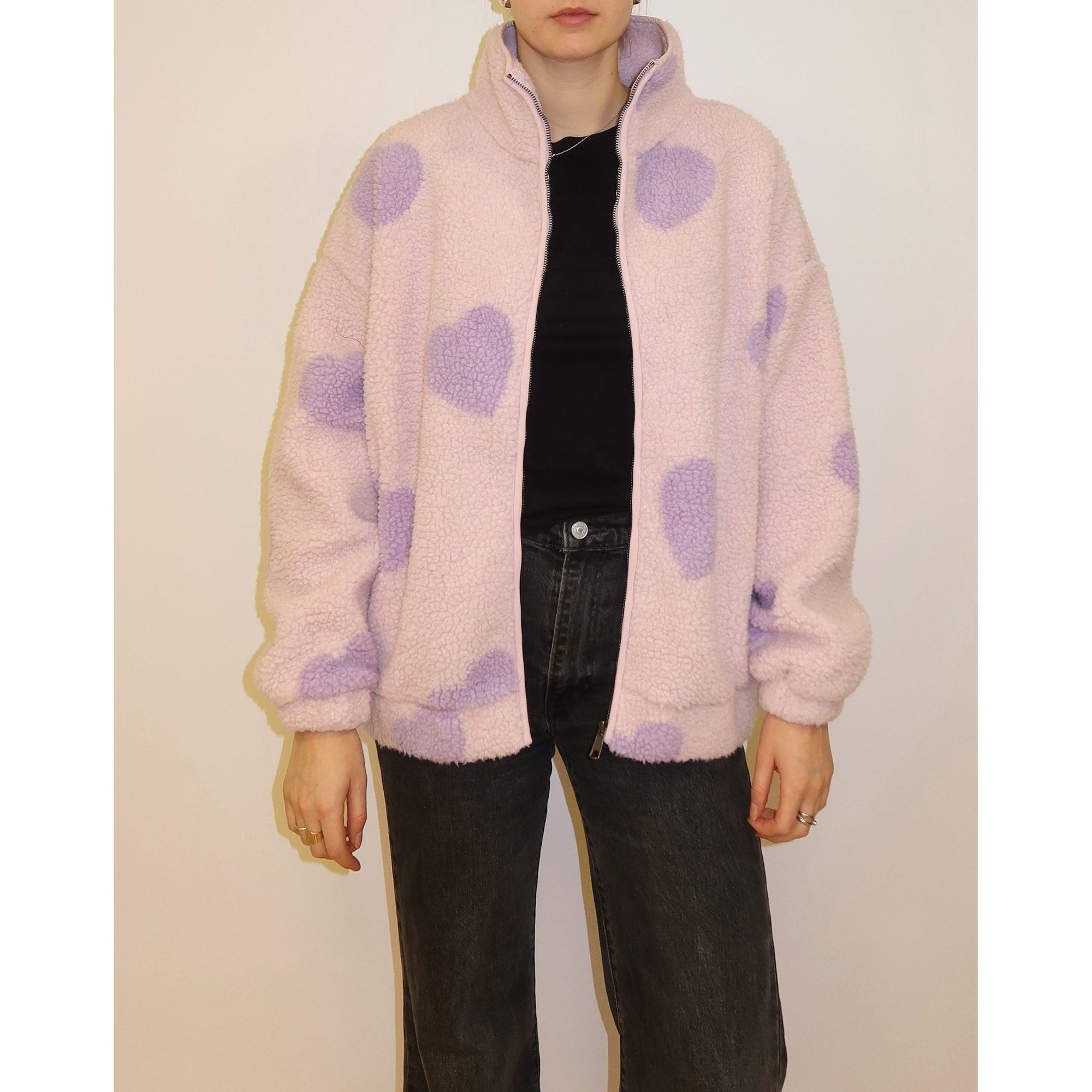 Brunette the Label All Over Heart Oversized Sherpa Jacket