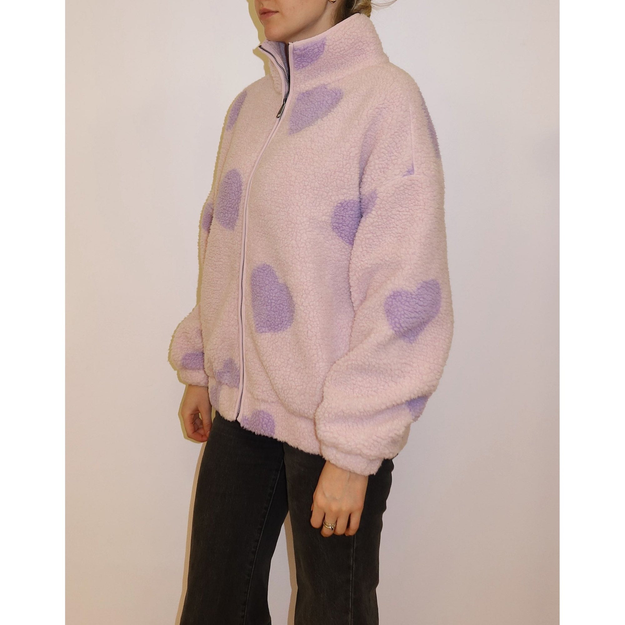 Brunette the Label All Over Heart Oversized Sherpa Jacket