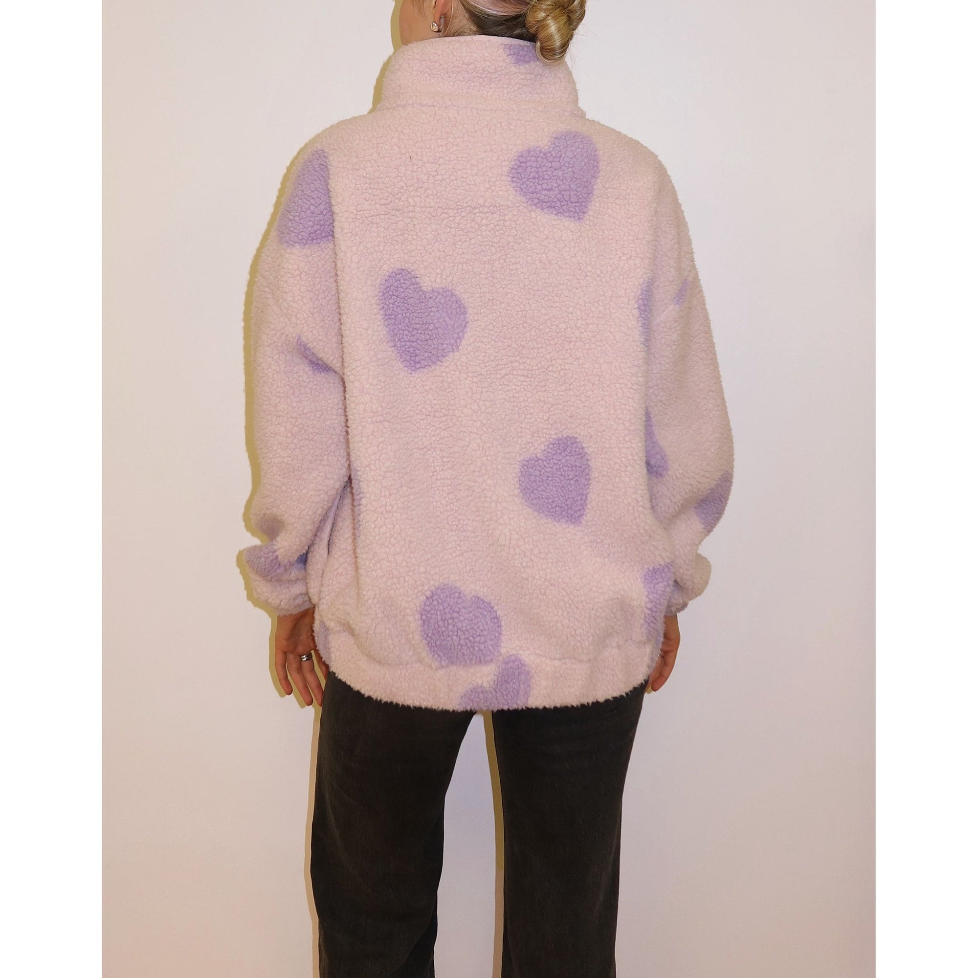 Brunette the Label All Over Heart Oversized Sherpa Jacket