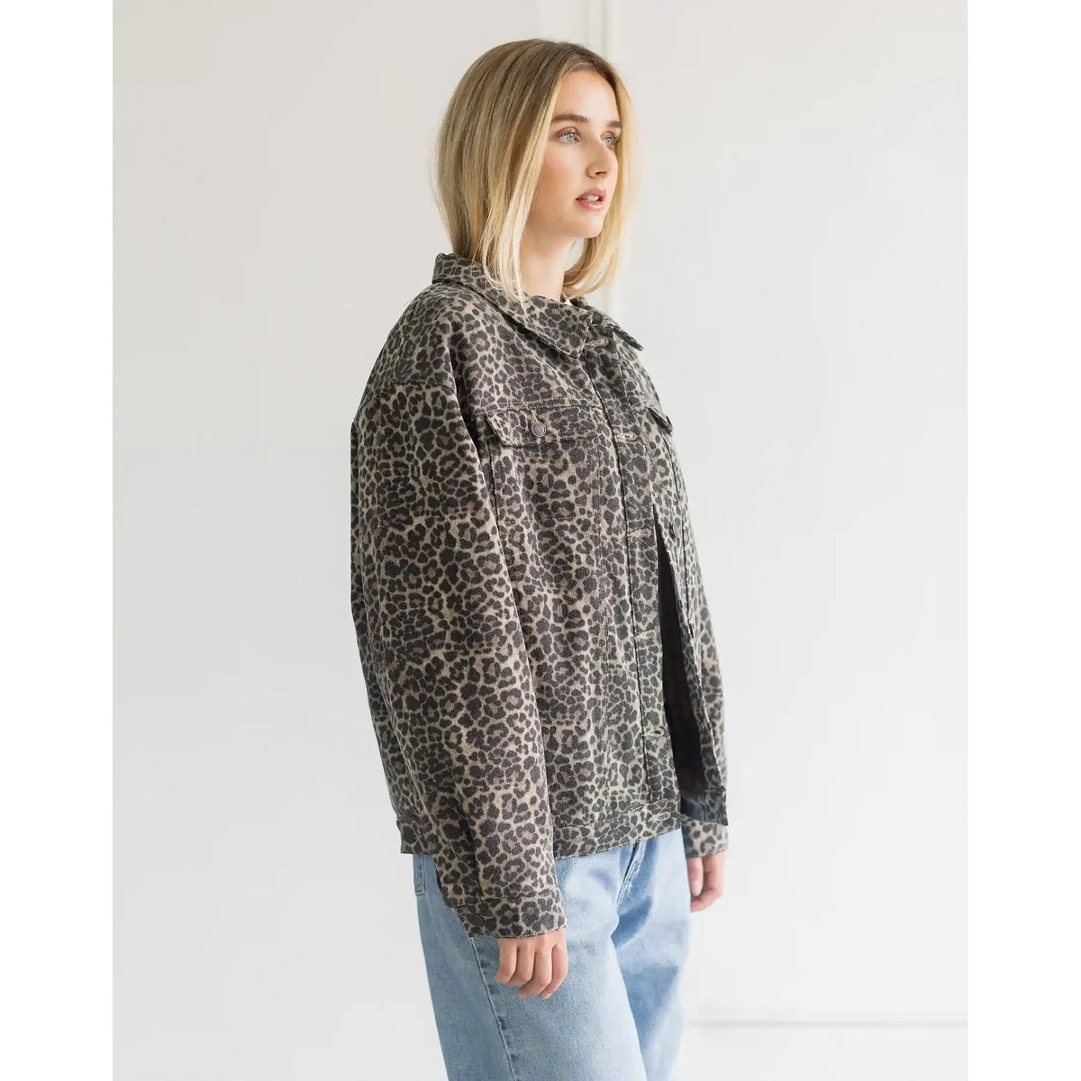 Brunette the Label Leopard Denim Jacket