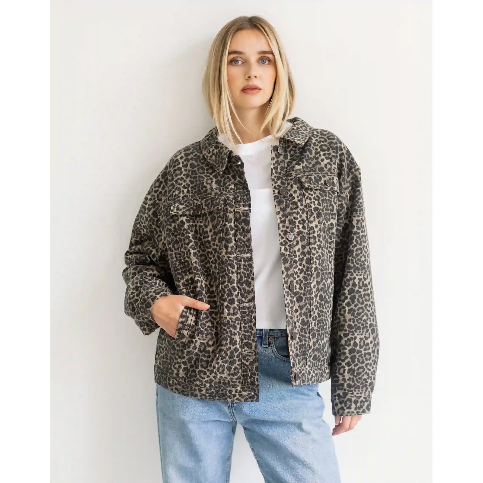 Brunette the Label Leopard Denim Jacket