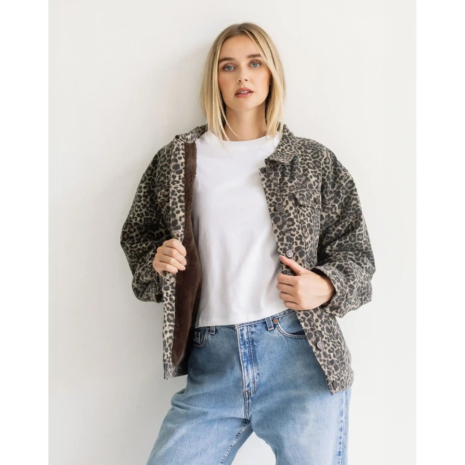 Brunette the Label Leopard Denim Jacket