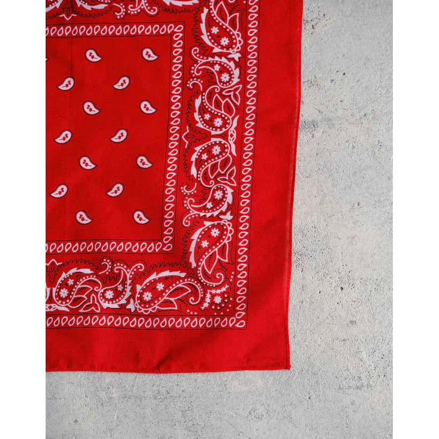 Brunette the Label Western Bandana in red cotton with white paisley border; versatile wear.