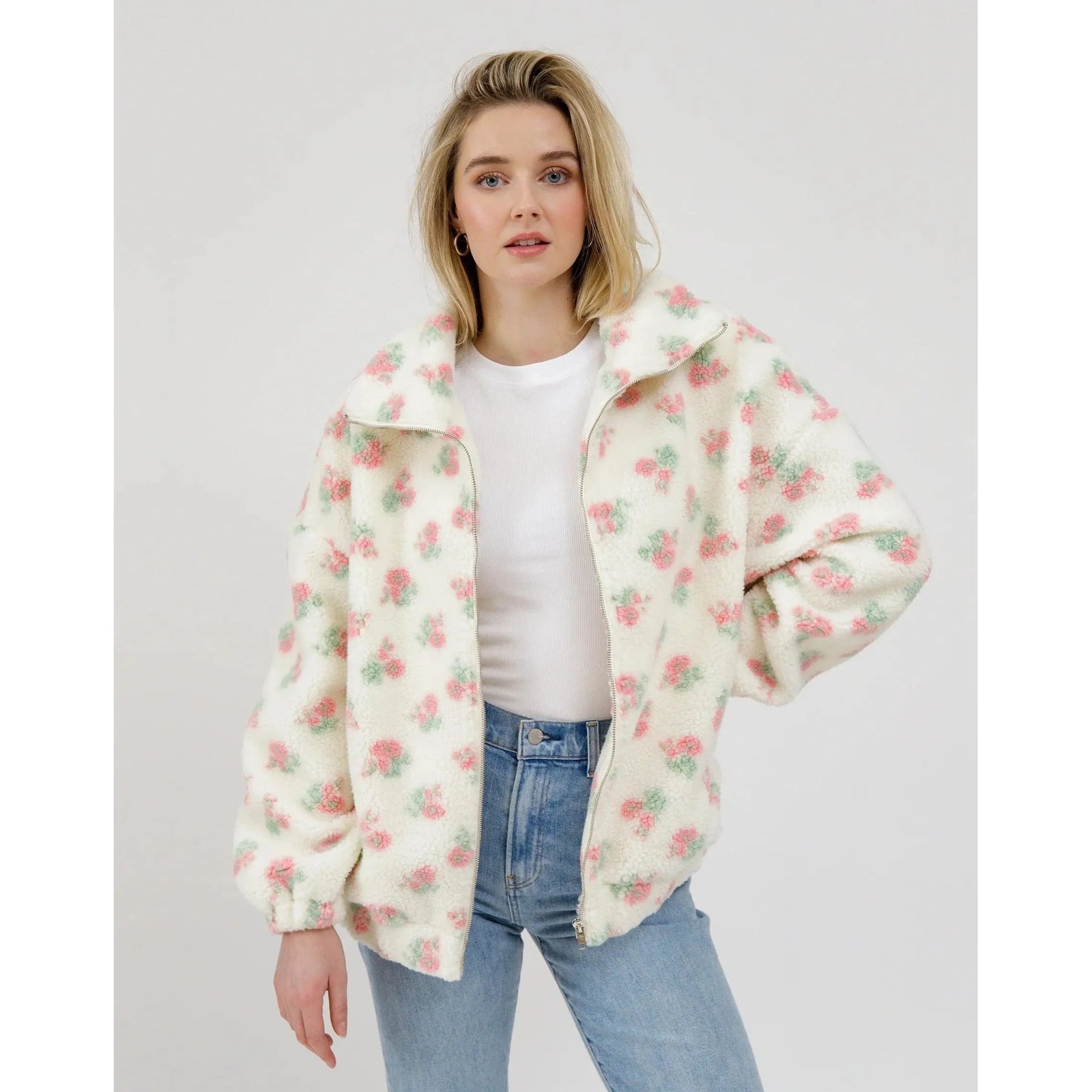 Brunette the Label White / XS-S Brunette the Label All Over Flower Sherpa Jacket